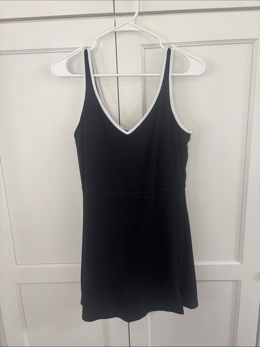 Aerie Offline Black V-Neck Athletic Dress with White Trim And Built-in Shorts